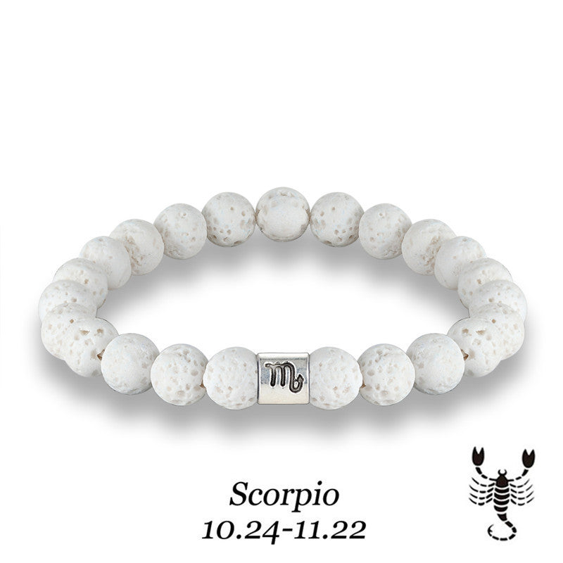 White Volcanic Stone Zodiac Bracelet Couple Holiday Gift Bracelet Scorpio Aquarius Pisces Twelve Zodiac Bracelet