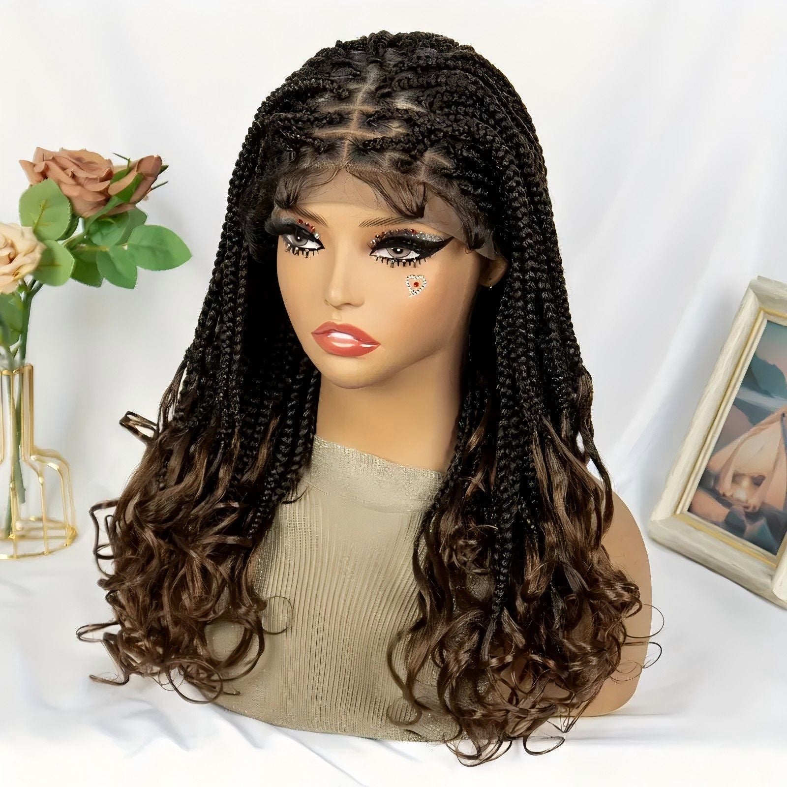 Cross-Border Hot-Selling French Curl Full Lace Hand-Woven Three-Strand Braid Women's Wig Braid hair Headband Style