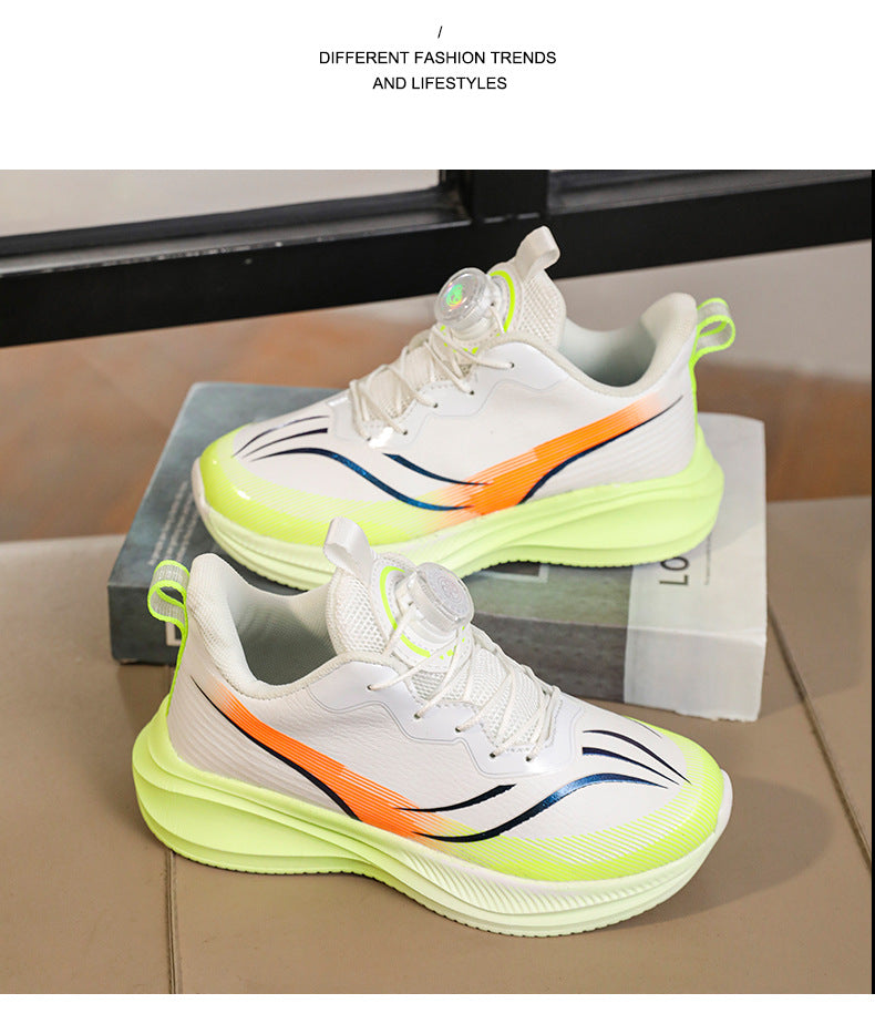 Red Rabbit Rotating Button Children's Shoes Leather Surface Waterproof Middle and Large Children Student Running Shoes Shock Absorption Lightweight Sports Shoes Comfortable