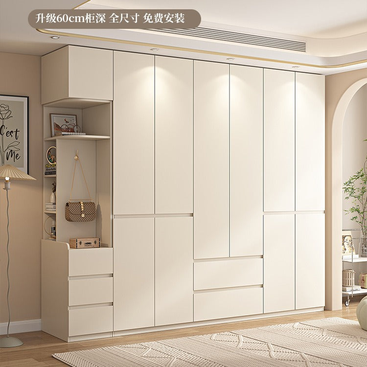 ENF Grade Pure Solid Wood Wardrobe Cream Color Bedroom Home Bedroom Wardrobe Handle-Free Segmented Oak Large Wardrobe