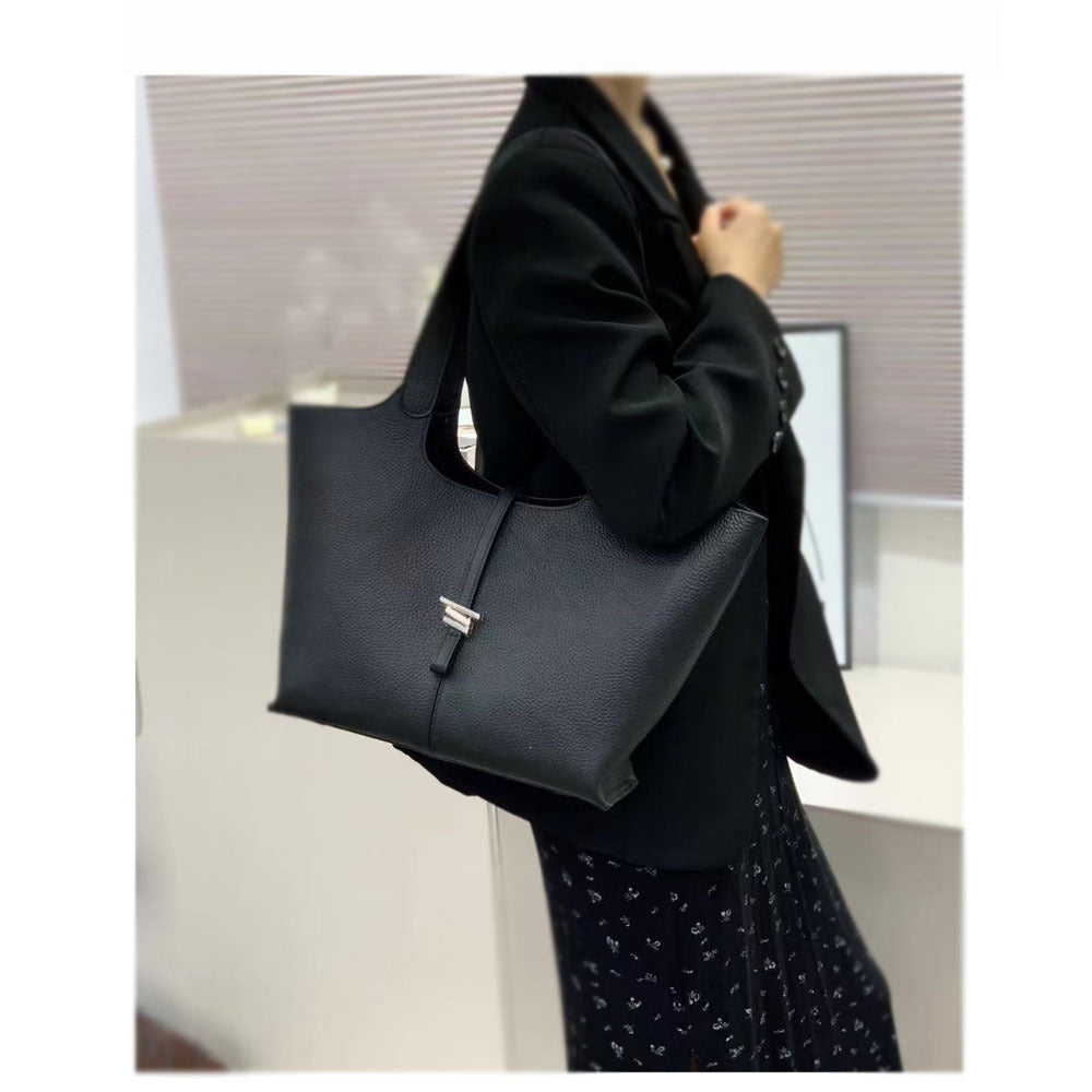 Wind Chime Tote Bag2025New Top Layer Cowhide High-End Large Capacity Niche Design Commuter Shoulder Underarm Bag