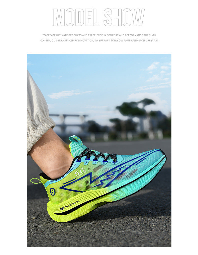 Carbon Plate Running Shoes Mesh Ultra-light Breathable Sports Shoes Men Couple All-match Casual Popcorn Running Shoes Breathable Lightweight