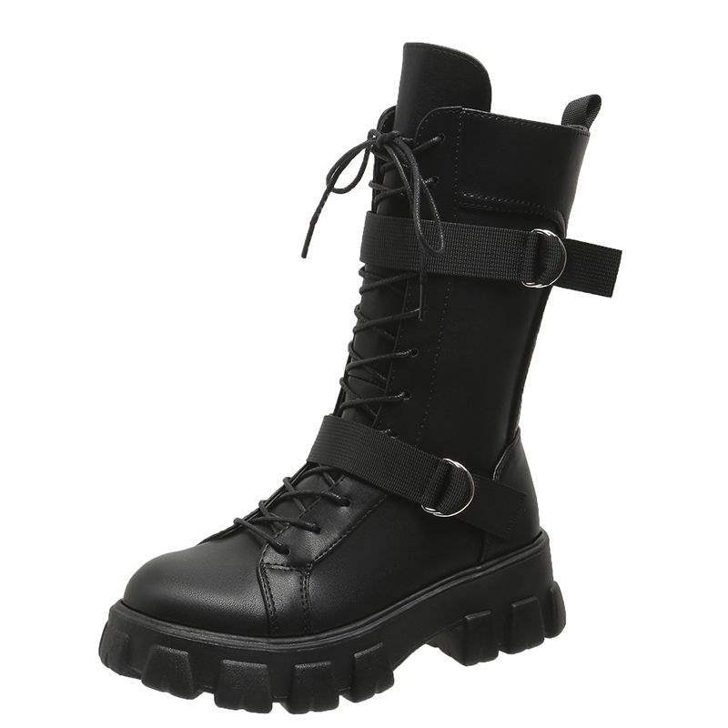 Elevator shoes COS Universal Martin Boots for Women British Style2025New Thick-Soled Motorcycle Rider Mid-Calf Boots Large Size