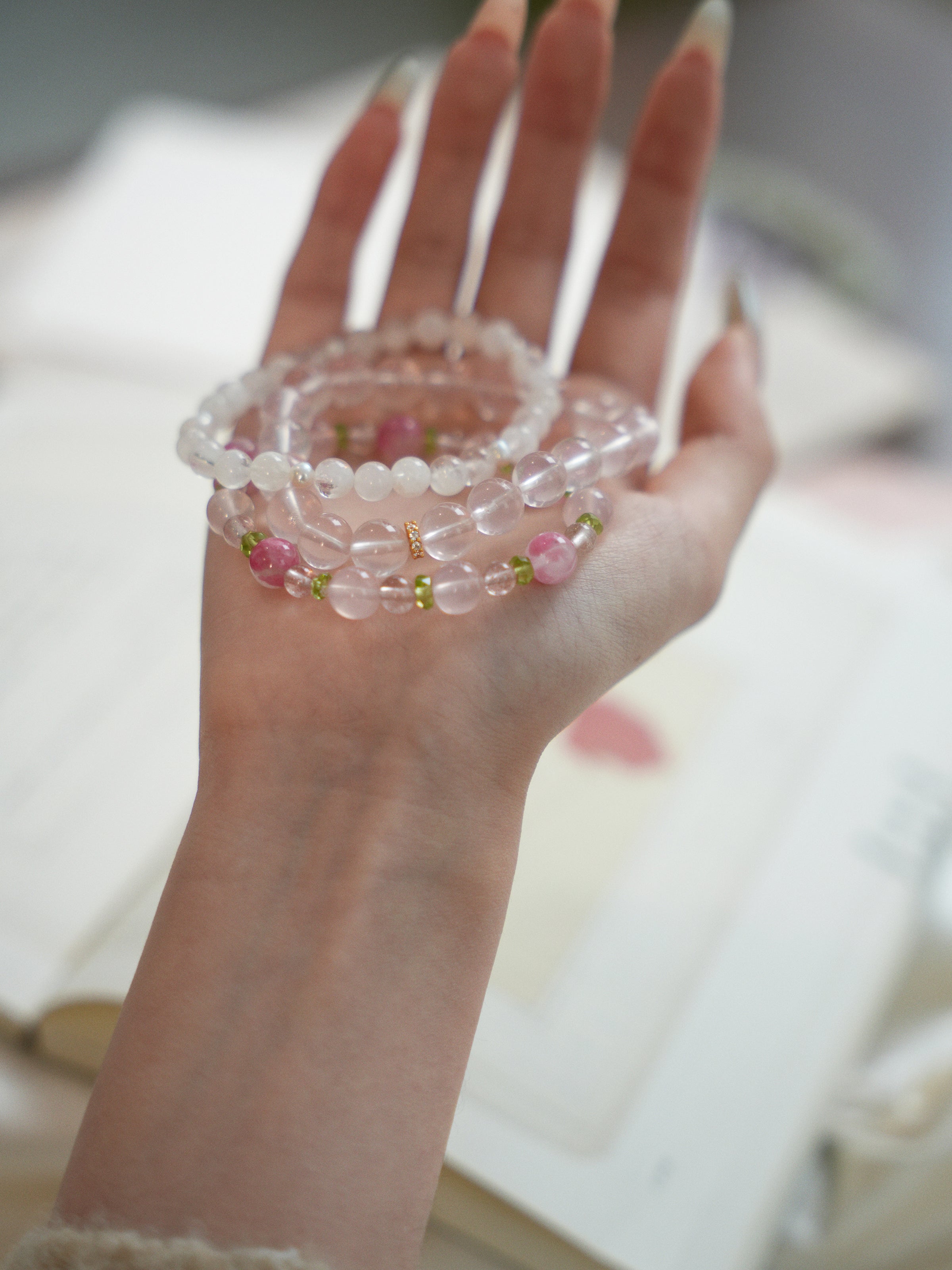 Xunhua New Chinese Style Bracelet Pink Crystal Peridot Bracelet for Women High-end Gift Natural Rose Quartz Bracelet