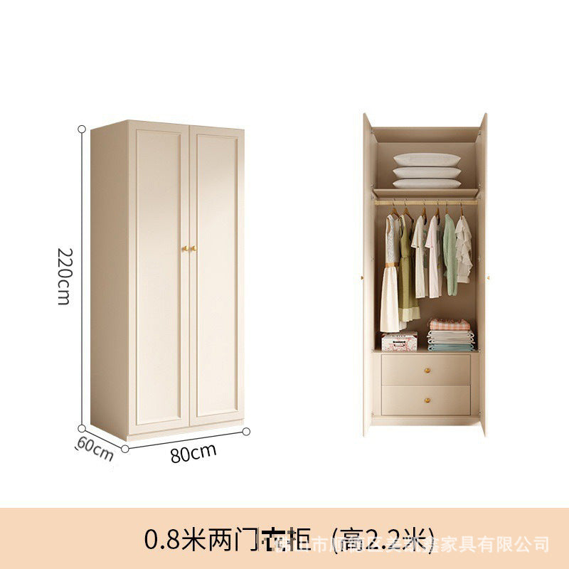 French Cream Style Wardrobe Small Apartment Home Cabinet Modern Simple Bedroom Full-Height Storage Cabinet Light Luxury Large Wardrobe