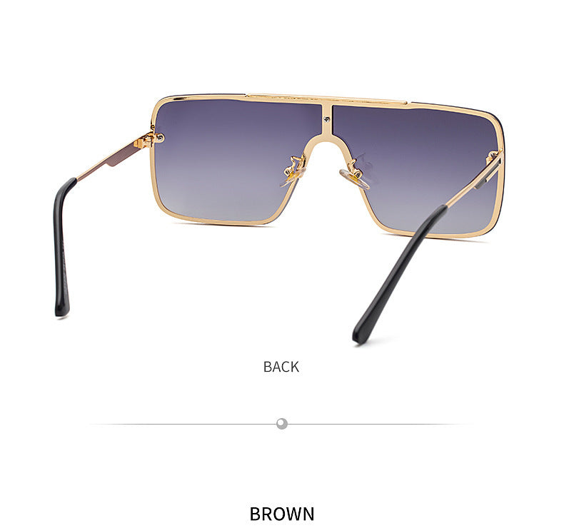 New Large Frame Sunglasses for Men Metal Frame One-piece Fashion Internet Celebrity Square Frame Glasses Trendy Sun Protection Driving Sunglasses