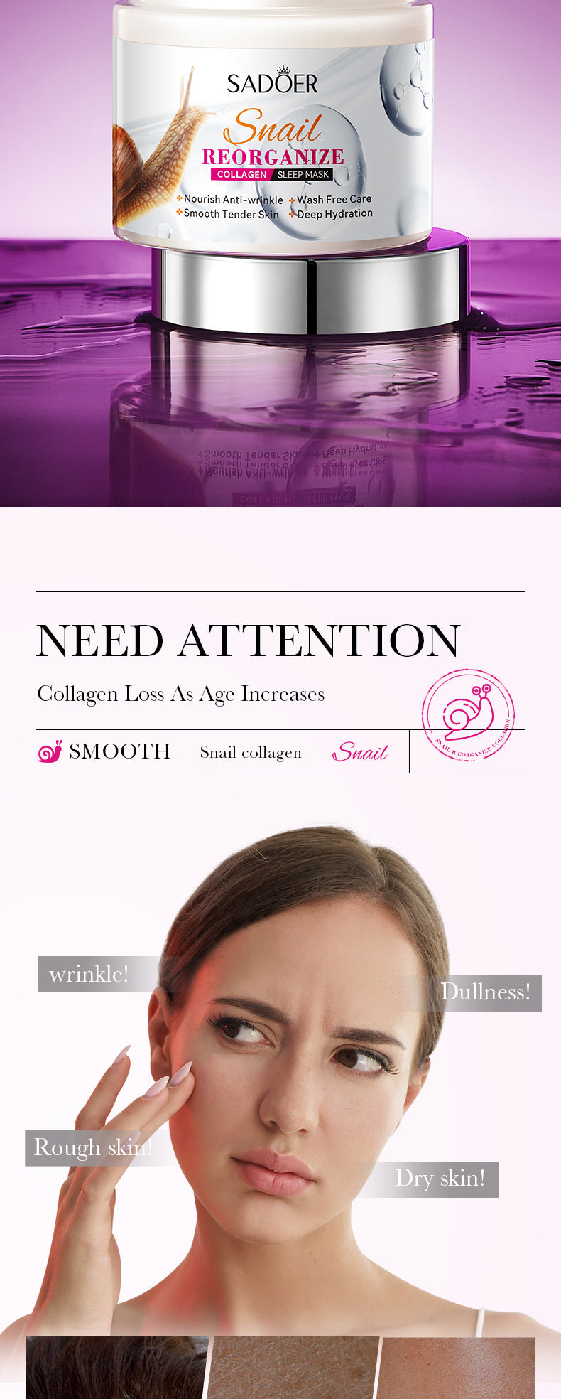 Snail Sleeping Mask SADOER Collagen Moisturizing and Nourishing No-Rinse Mud Mask Cross-Border Wholesale