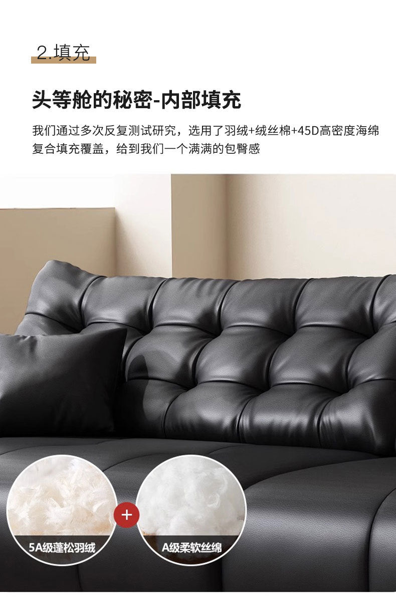 Italian Minimalist Big Black Bear Sofa Living Room Genuine Leather Sofa Top Layer Cowhide High Back Black Leather Art Sofa Shipping and tax not included