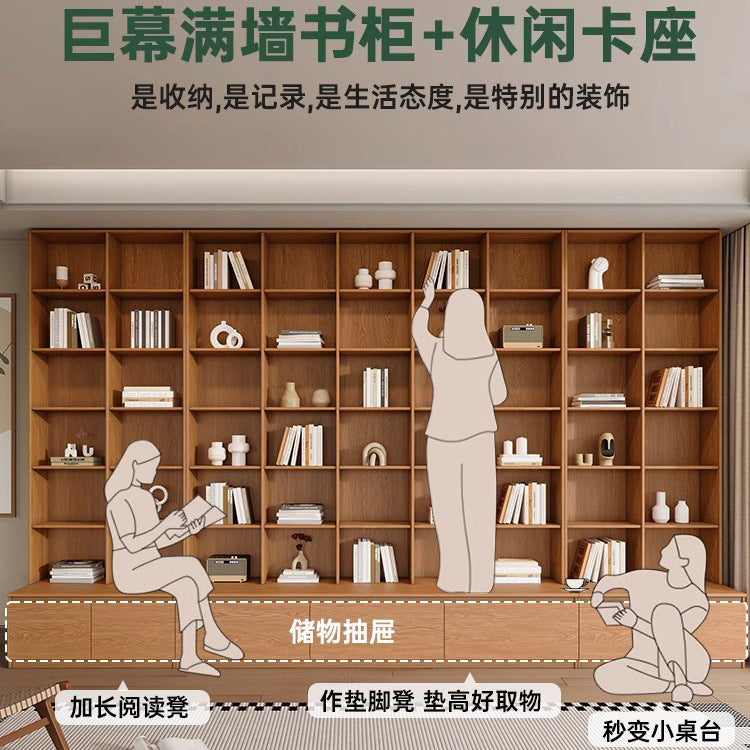 All-Oak Study Room Full-Wall Card Holder Integrated Bookcase Bookshelf Living Room Ceiling-To-Ceiling Solid Wood Display Cabinet