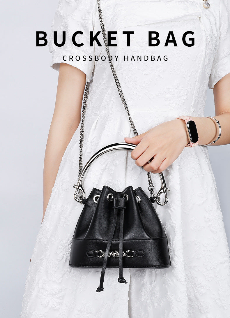 European and American Style Bucket Bag High-Quality Texture Fashion Women's Bag Drawstring Handbag Niche Versatile Shoulder Crossbody Bag for Women