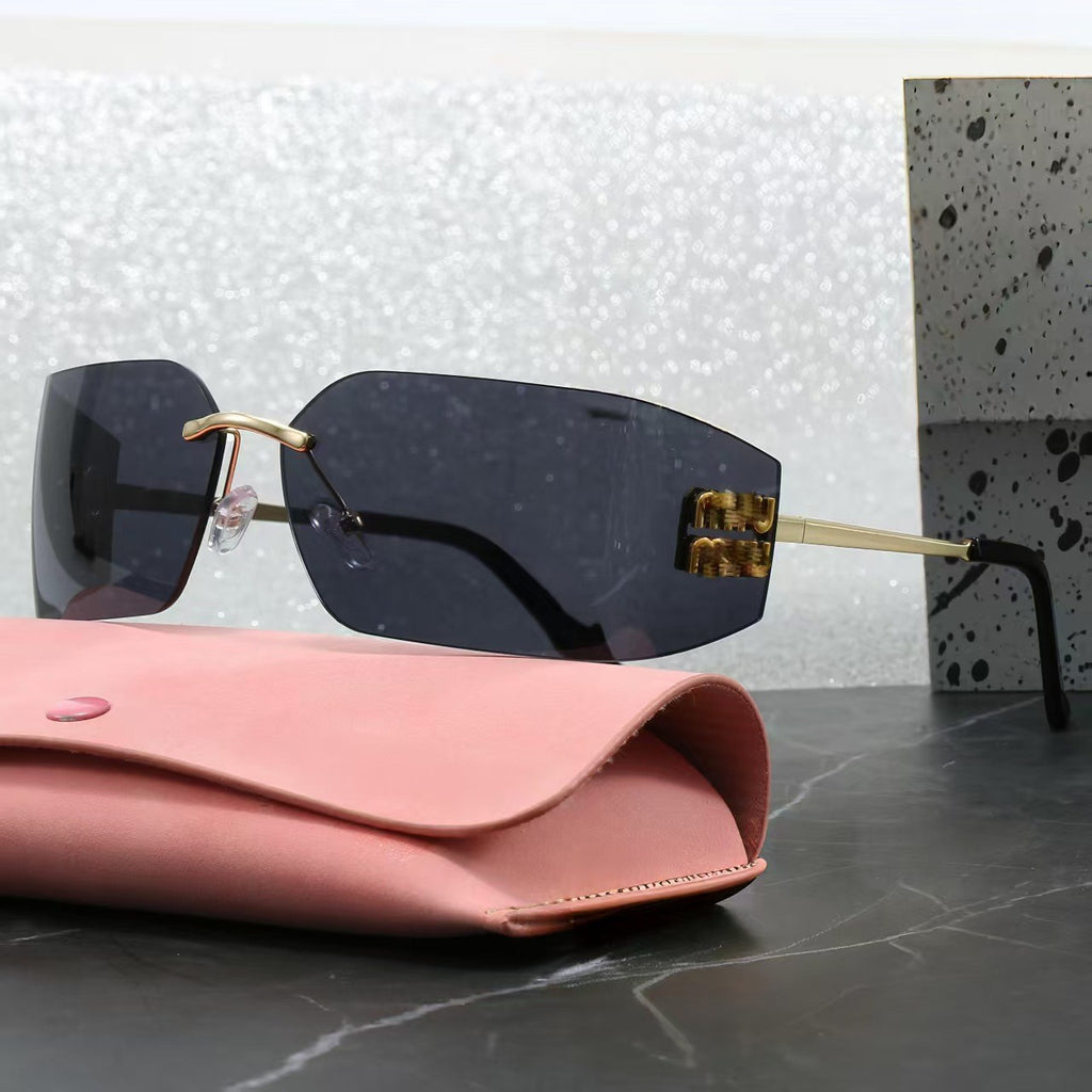 54mm New Zhang Yuanying Style Frameless Sunglasses for Women High Appearance UV Protection Retro Dustproof Sunscreen Sunglasses