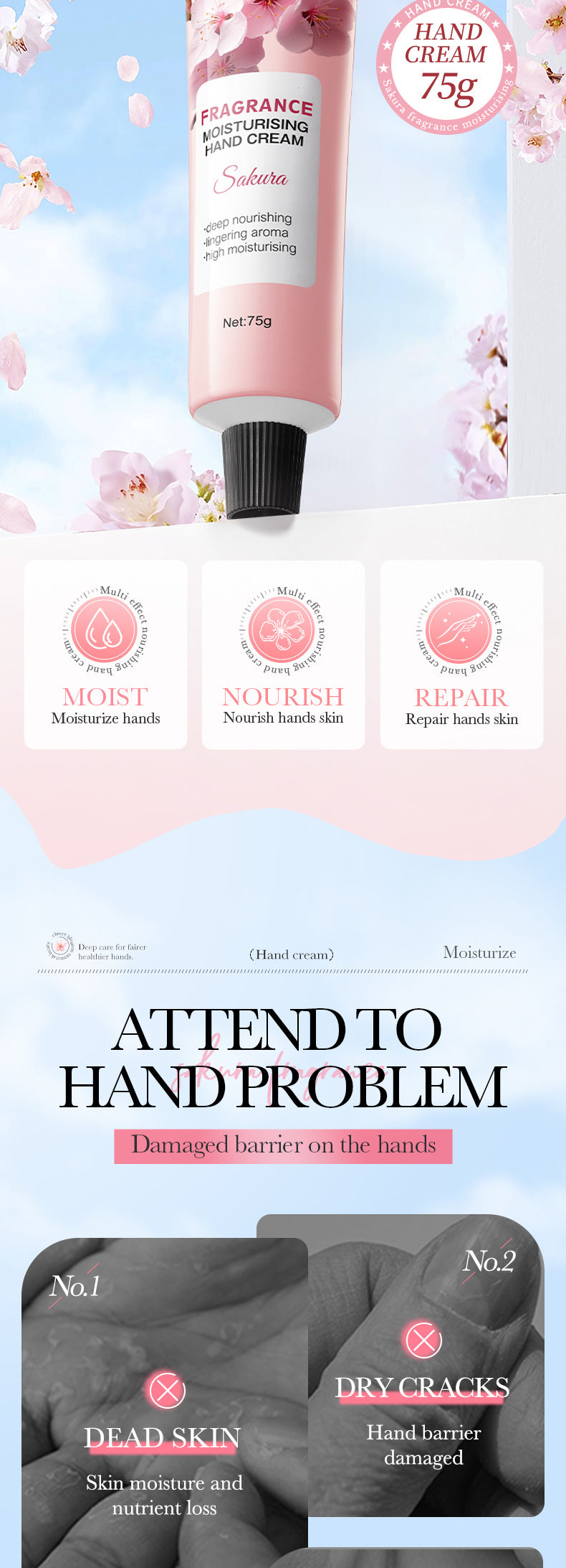 樱花保湿护手霜 BIOAOUA 秋冬季不睡觉保湿护手霜 跨境外贸批发