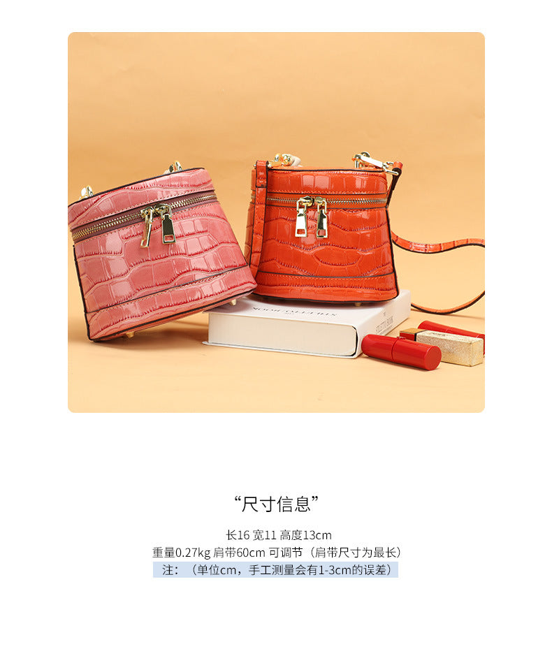 New Cowhide Crocodile Pattern Women's Bag Small Bucket Bag Retro Trendy Fashion Single Shoulder Bag Crossbody Handbag for Women