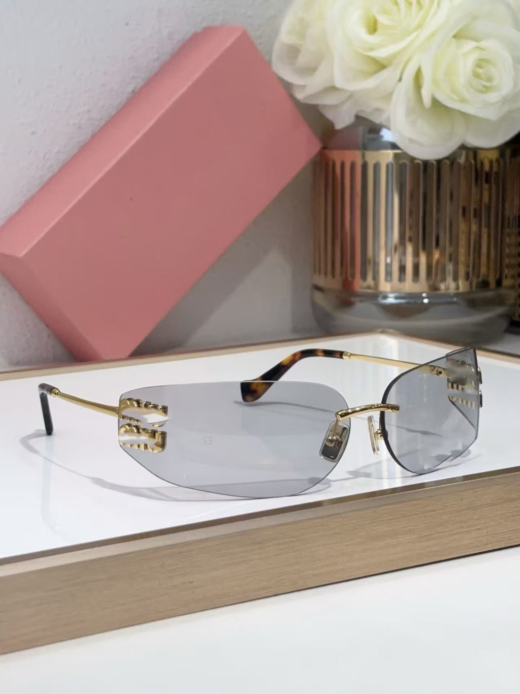 European and American Style miu Miaojia Frameless Sunglasses for Women Xiaohongshu ins Internet Celebrity Style Protective Sunglasses54y