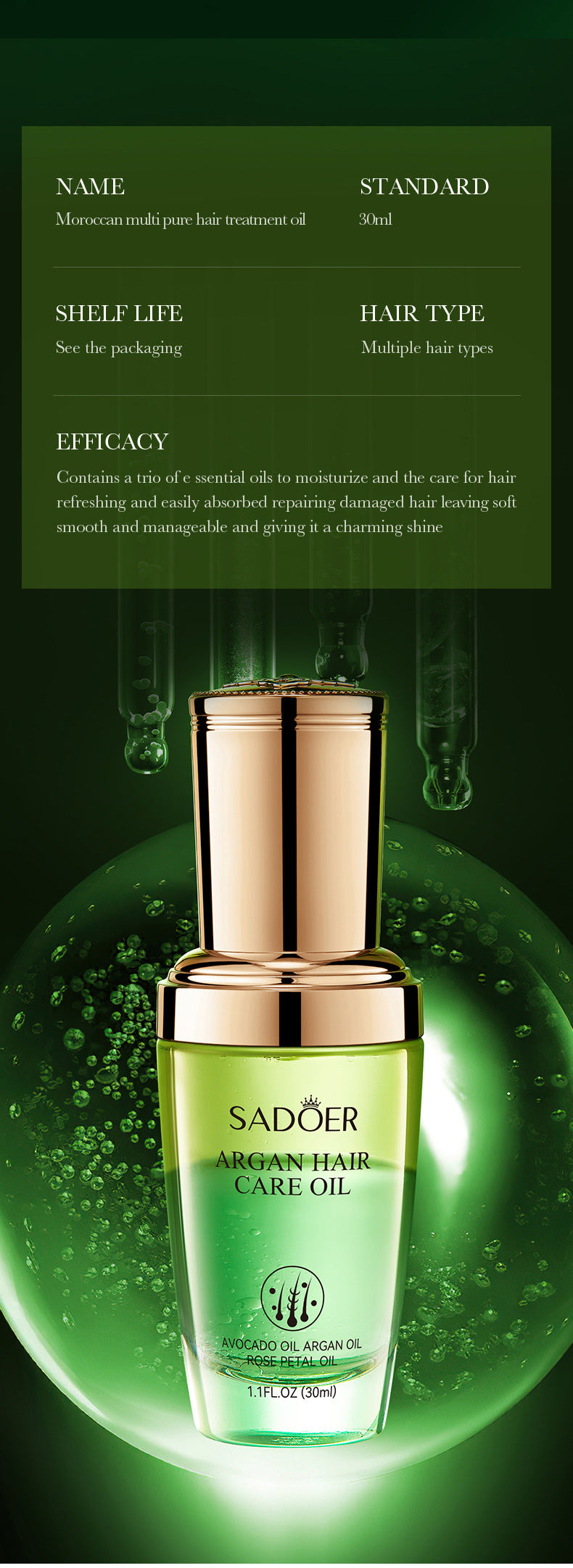 Full English Hair Care Essential Oil30ml SADOER Smooth and Nourishing Hair Care Essential Oil  Wholesale