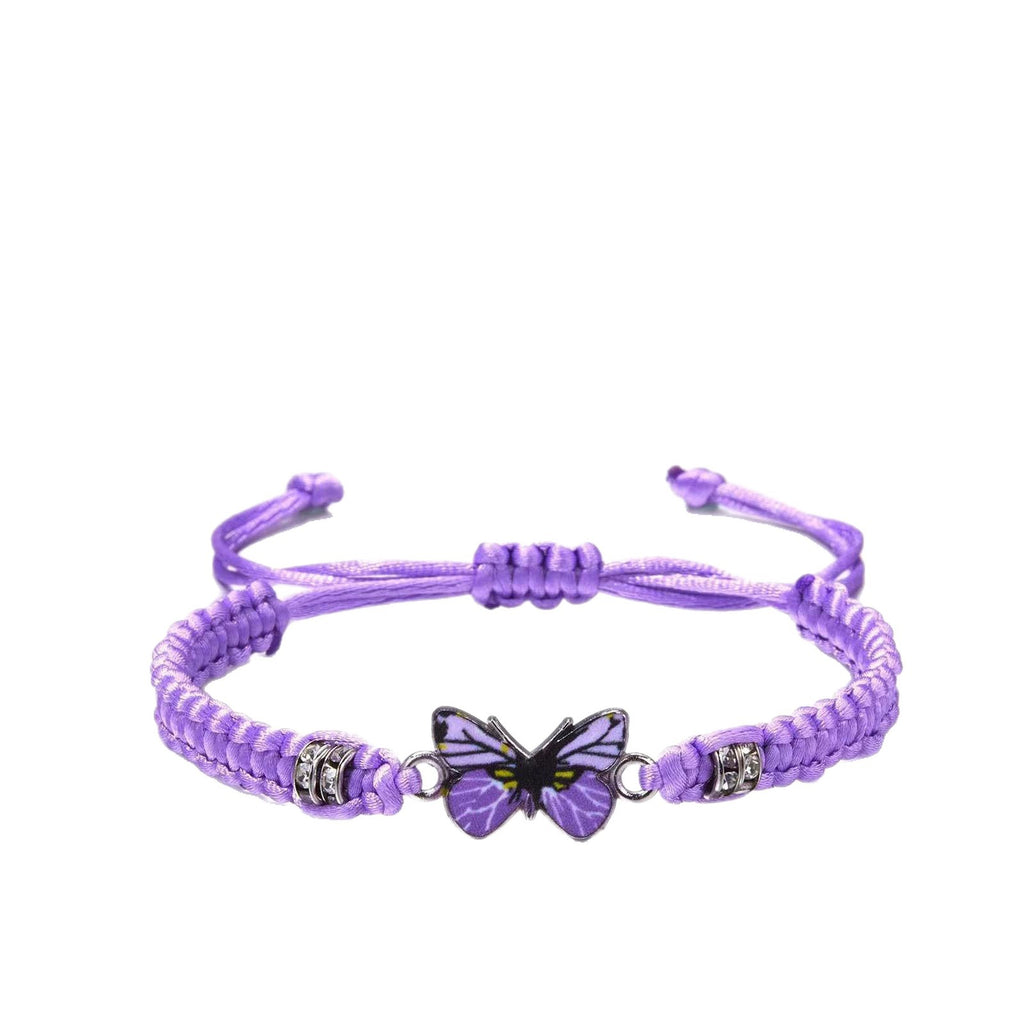 Adjustable Handmade Woven Bracelet with Oil Drop Alloy Pendant, Double Loop Butterfly Women's Woven Bracelet