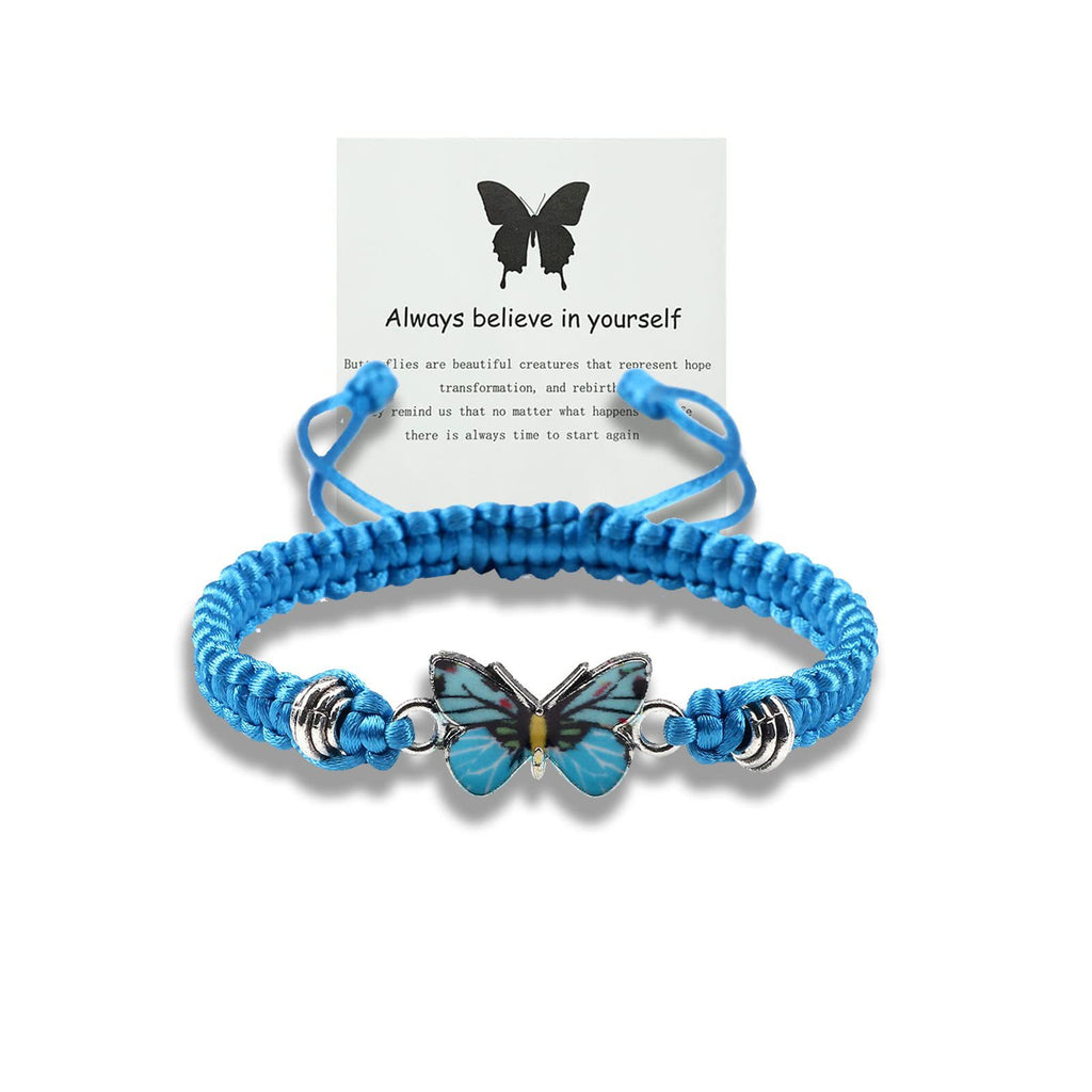 Adjustable Handmade Woven Bracelet with Oil Drop Alloy Pendant, Double Loop Butterfly Women's Woven Bracelet