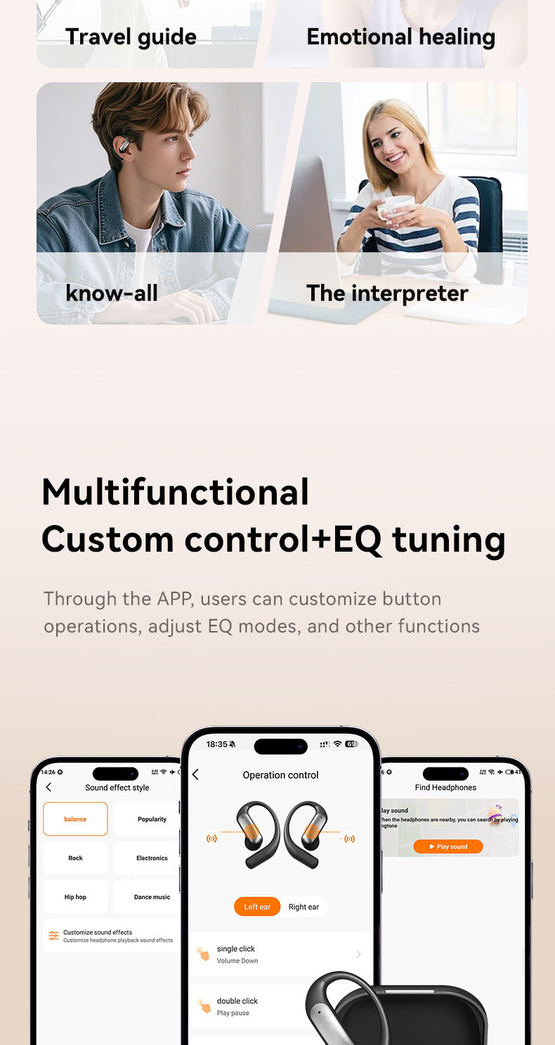 2025Popular M122New AI Translation Private Model Noise Cancelling Ultra-Long Battery Life Over-Ear Wireless Bluetooth Earphones