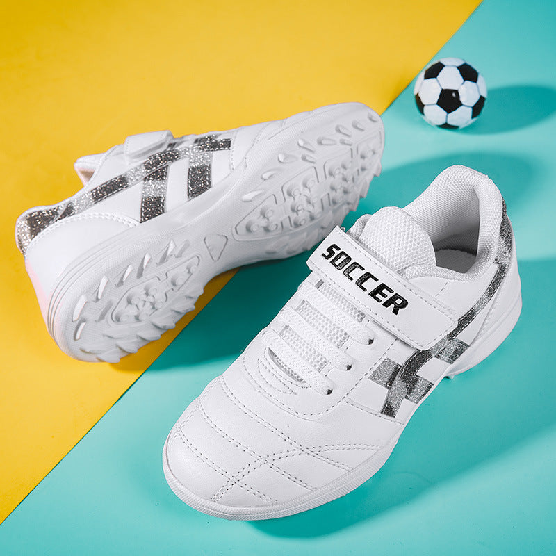 New football shoes for men and women with Velcro for children TF Broken Nail Style Youth Student Grassland Flat Training Shoes