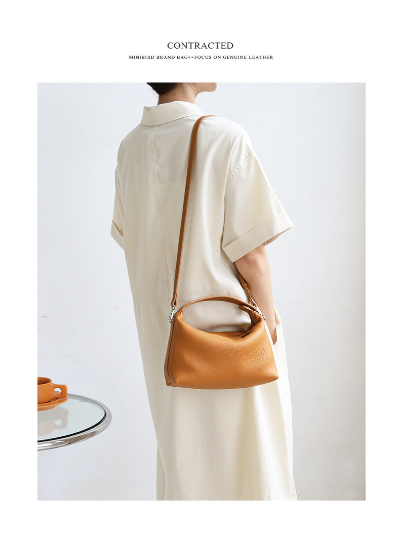 Women's Genuine Leather Bag2025New Style Lunch Box Bento Boston Bag Top Layer Cowhide Crossbody Niche Single Shoulder Crossbody