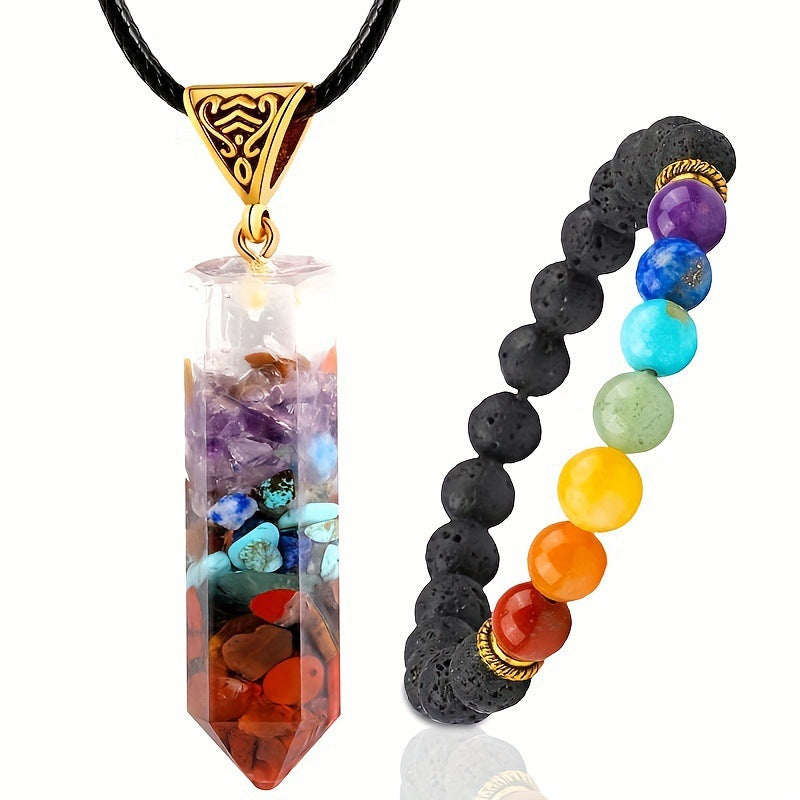 Couple Necklace Natural Crystal Stone Necklace Set for Men Versatile High-End Resin Crystal Pendant Set