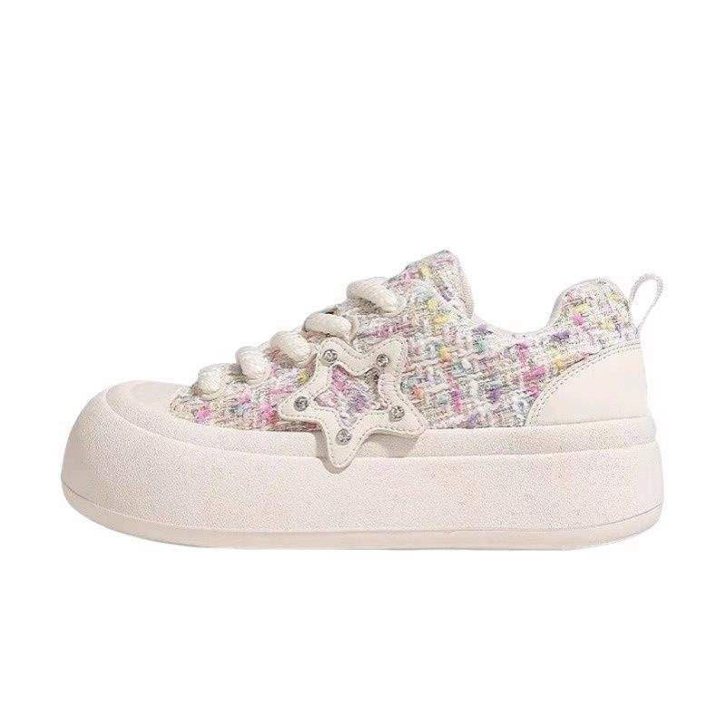 Zhao Lusi Same Style Little Chanel Style Big Toe Shoes Soft Sole White Shoes Women Thick Sole Loafers Spring New Sneakers