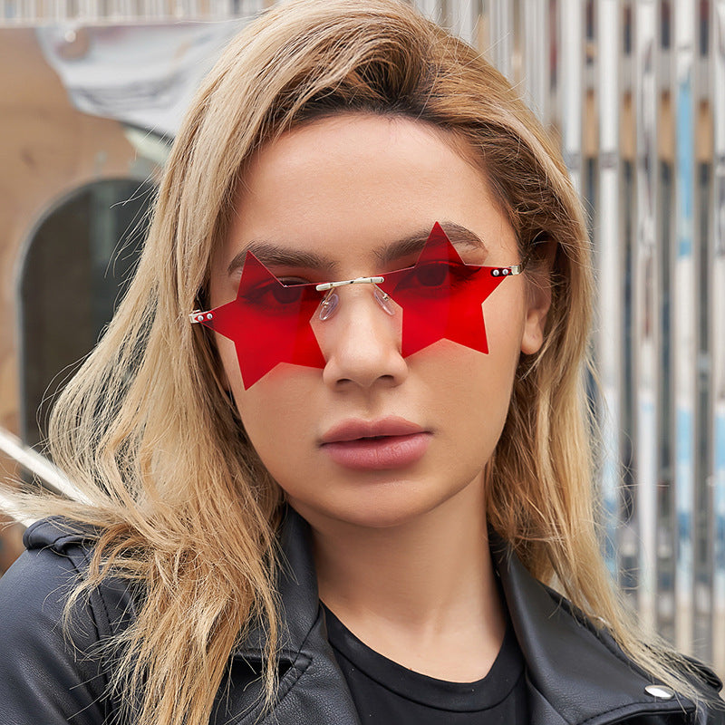 Five-Pointed Star Sunglasses for Women, Rimless Street Style, Unique Sunglasses for Women, European and American Party, Dance, Quirky Couple Glasses