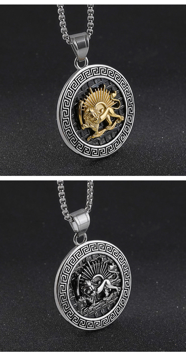 New Trendy Cast Round Animal Lion Stainless Steel Pendant Electroplated Titanium Steel Necklace Factory Wholesale
