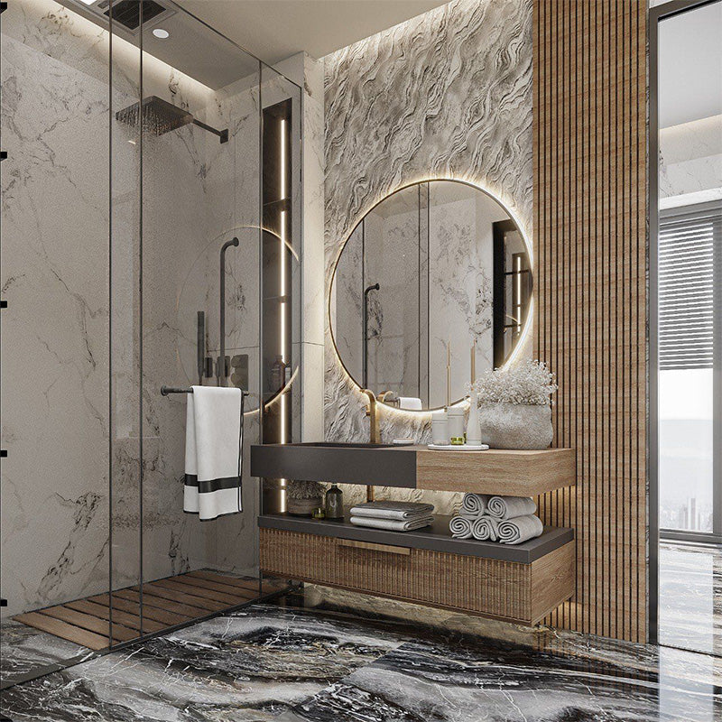 Solid Wood Vanities Bathroom Basin Cabinet Manufacturer Direct Sale Acrylic Waterproof Modern Hotel Wall Mounted Triangle