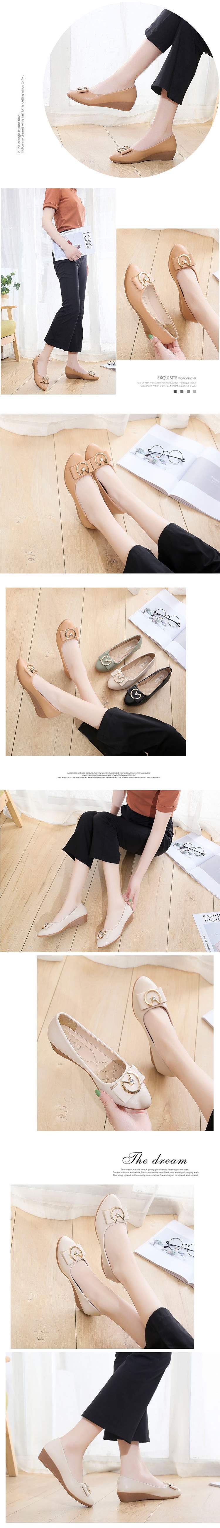 Women's Wedge Heel Shoes2025Spring and Autumn New Style Lazy Loafers Round Toe Versatile Korean Version Slip-On Small Leather Shoes