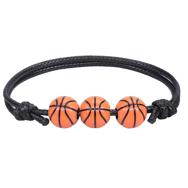 Basketball Wax Thread Braided Bracelet Men's Sports Gift Black and White Rope Wrap Bracelet Tennis Football Braided Bracelet