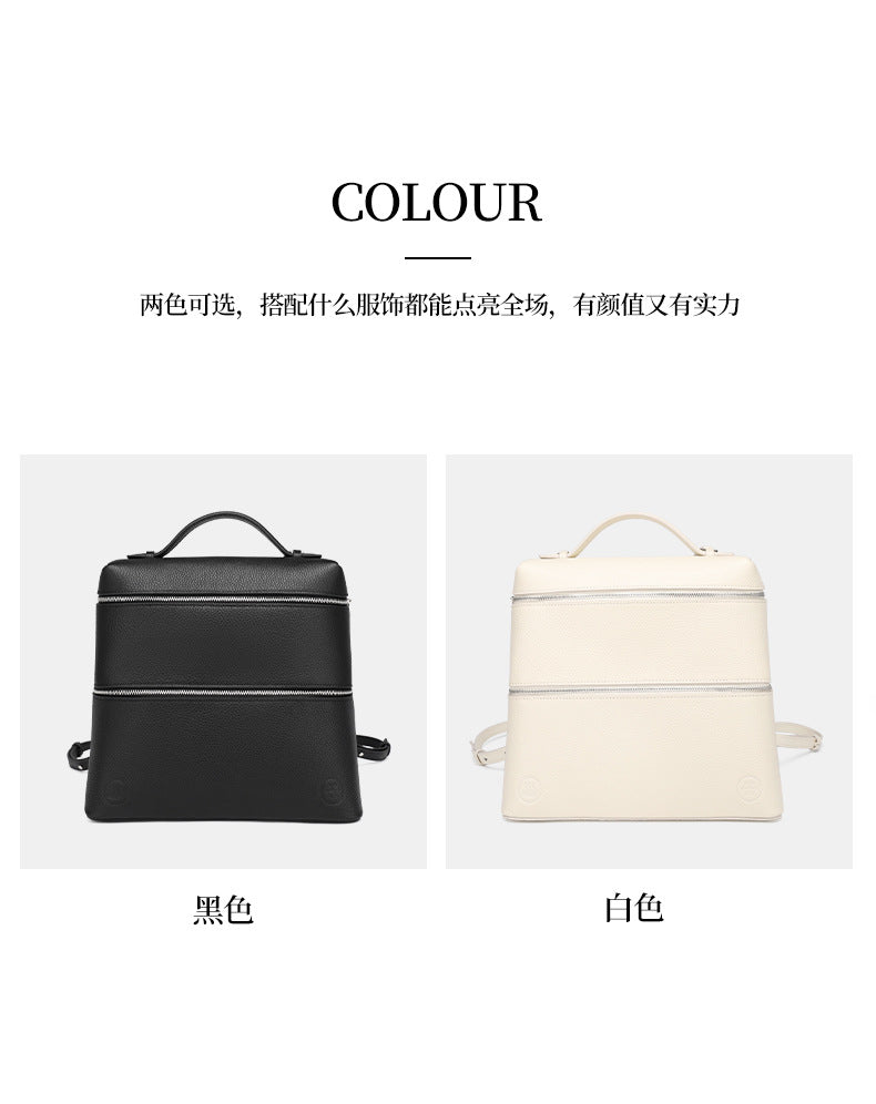 Korean Style Lunch Box Bag Insulated Bag ins Wind Backpack Women's Soft Leather Large Capacity High-end Simple College Style Backpack