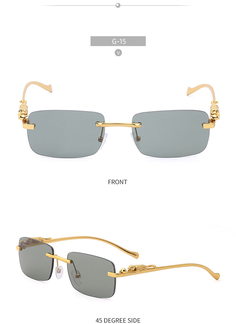 New Fashion Small Frame Square Sunglasses Men's Sunglasses Women's European and American Trendy Rimless Sunglasses Men