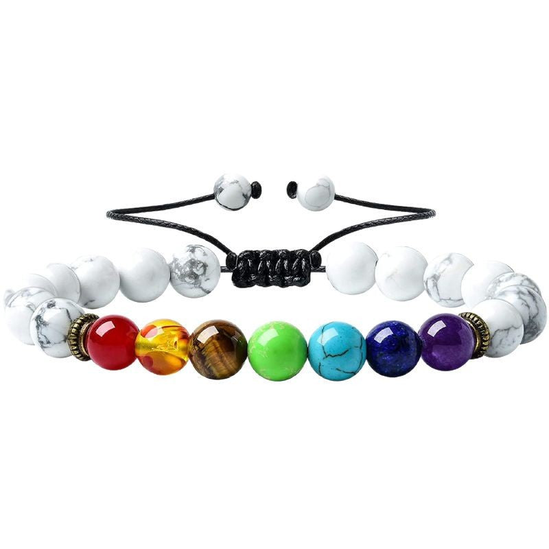 Men's Volcanic Stone Bracelet8mm Natural Stone Beaded Yoga Wheel Elastic Rope White Pine Stone Colorful Braided Bracelet