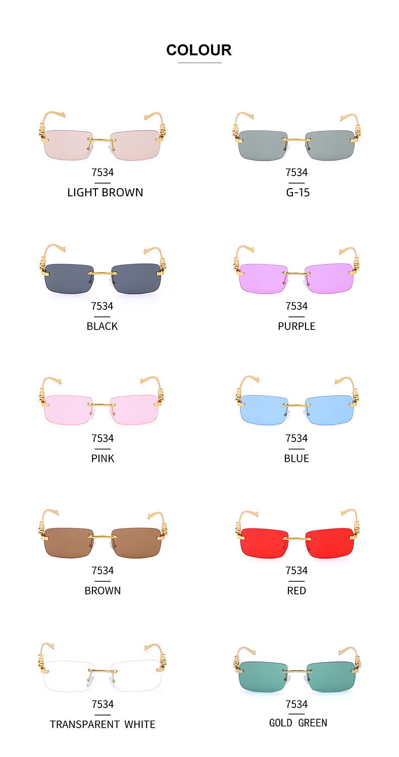 New Fashion Small Frame Square Sunglasses Men's Sunglasses Women's European and American Trendy Rimless Sunglasses Men