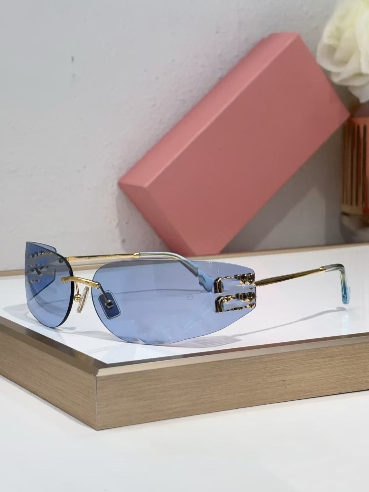 European and American Style miu Miaojia Frameless Sunglasses for Women Xiaohongshu ins Internet Celebrity Style Protective Sunglasses54y