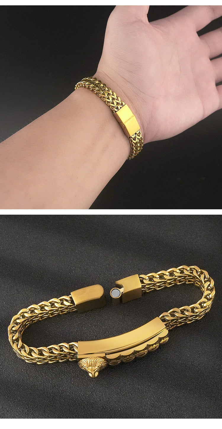New Stainless Steel Personalized Lion Head Bracelet Titanium Steel Vacuum Plating gold Great Wall Pattern Jewelry