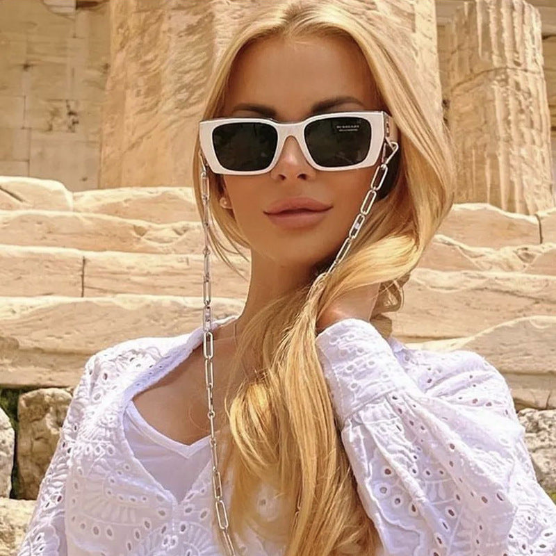 2025New Sunglasses for Women Trendy New European and American Fashion Chain Square Frame Sunglasses for Women Necklace Pendant sunglasses