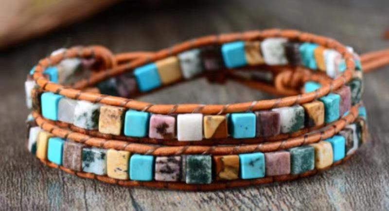 Tiger Eye Elastic Bracelet Adjustable Colorful Beaded Handmade Wrapped Bracelet Volcanic Double Row Woven Bracelet