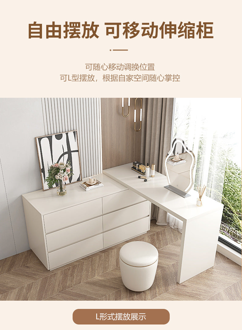 Solid Wood Dressing Table Cream Style Bedroom Modern Simple Makeup Table Chest of Drawers Dressing Table Integrated Cabinet Master Bedroom Bedside Cabinet