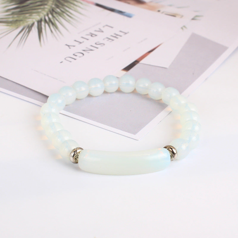 Natural Rose Quartz Beaded Bracelet for Women Fashion Gift Elastic Cord Black Agate White Jade Tiger Eye Stone Bridge Bracelet