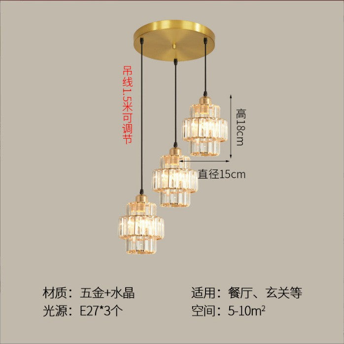 Export Simple Restaurant Crystal Pendant Light Single Head3Headboard Pendant Light Dining Table Bar Crystal Pendant Light Wholesale