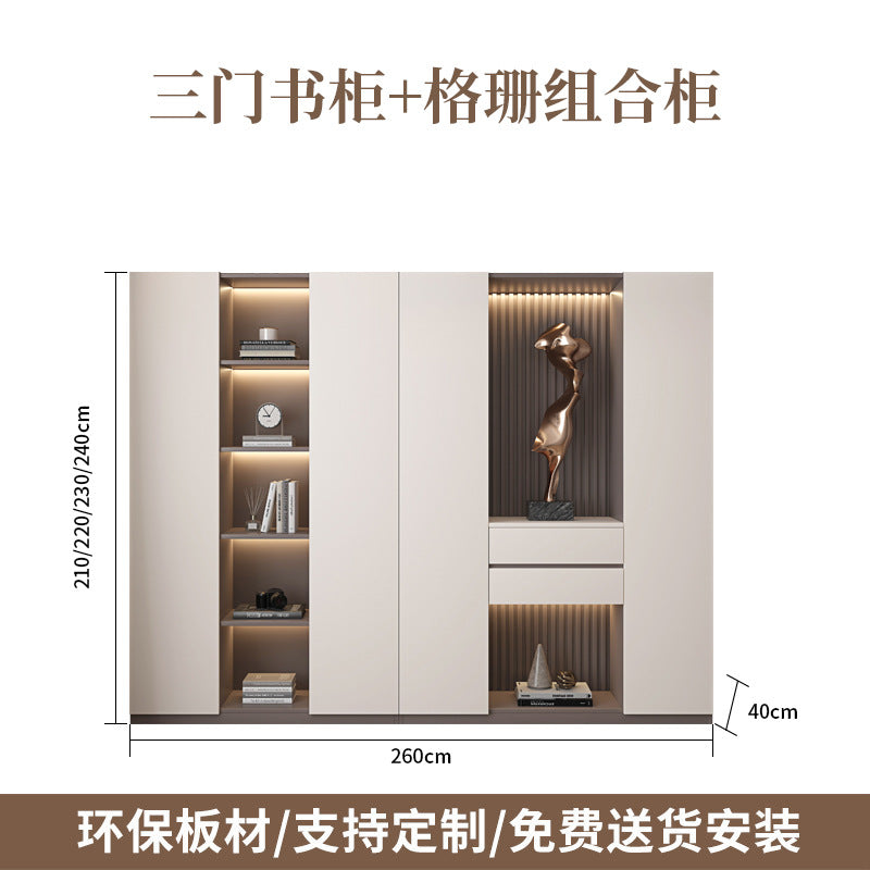 Heightened Solid Wood Bookcase with Glass Doors, Floor-standing Home-use Six-door Bookcase, High-end Storage Cabinet for Home Bedroom and Study Room