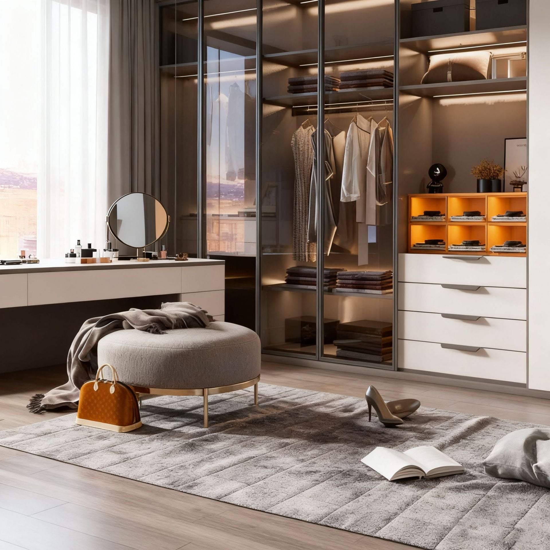 Whole House Custom Bedroom Furniture Aluminum Alloy Wardrobe Light Luxury Glass Door Cloakroom Large Capacity Wardrobe Source Manufacturer