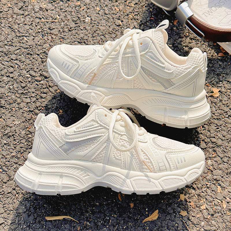 2025New Summer Women's Shoes Dad Shoes Breathable Mesh White Shoes Niche Versatile Thick-Soled Sneakers Casual Shoes