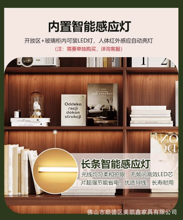 ENF Grade Oak Bookshelf Bookcase Floor-standing Storage Rack Living Room Wall-mounted Integrated Bookcase Storage Cabinet Organizer