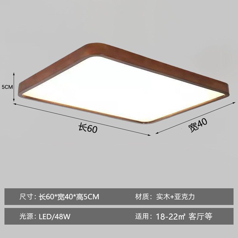 New Chinese Style Ceiling Light for Bedroom, Round Modern Simple Walnut Color Solid Wood Nordic Room LED Lamp