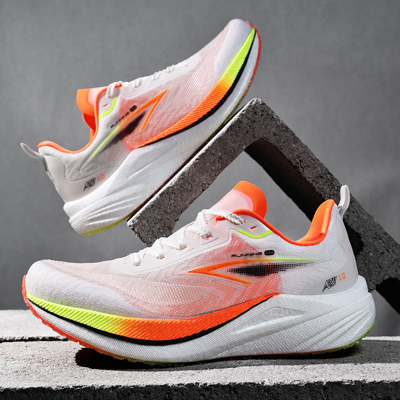 Real Carbon Plate Popcorn Men's Sports Shoes Youth Mesh Breathable Non-Slip Fitness Test Racing Marathon Running Shoes