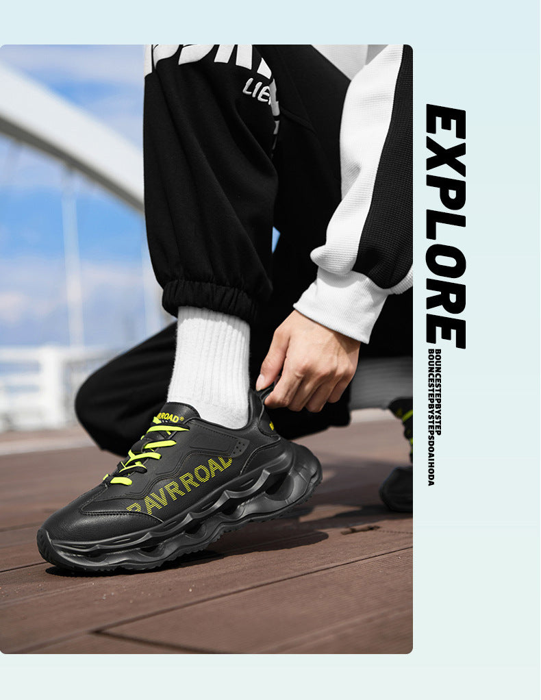 2025New Year's New Rebound Shock Absorption Sports Shoes Men's Fashion Retro Leather Dad Shoes Comfortable Wear-Resistant Running Shoes