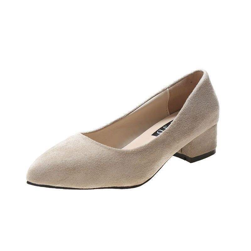 Etiquette Black Large Size High Heels Shallow Mouth Pointed Toe Non-Chafing Single Shoes Women Chunky Heel Professional Versatile Mid-Heel Work Shoes